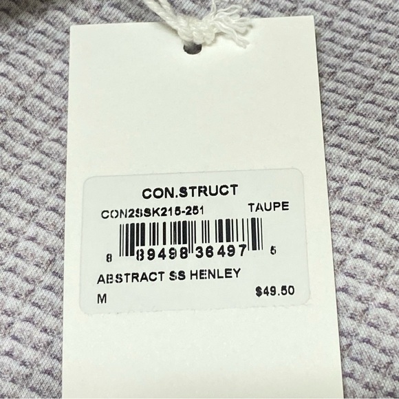 Construct Taupe Abstract Henley Shirt NWT Medium Short Sleeve Casual Stretch - Picture 7 of 8